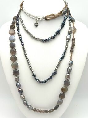 Nakamol 3-Strand Beaded and Pearl Necklace